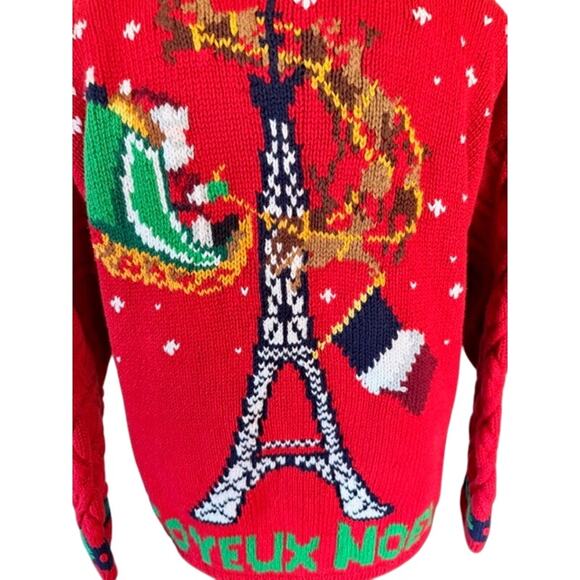Vintage 1993 The Eagle’s Eye Joyeux Noël Paris Christmas Sweater Cardigan M - Picture 5 of 8